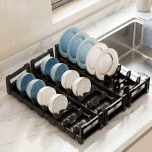 1pc Expandable Drawer-Style Cutlery Organizer, Adjustable Plate & Bowl Holder Rack, Suitable For Cabinet, Countertop, Pot Lid Rack, Bowl Rack, Knives, Forks, Chopsticks, Spoons And Utensil Storage Box, Kitchen Accessories, Kitchen Decor, Space-Saving Kitchen Storage - A - View 6