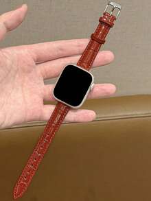 时尚品牌 D 字母金属装饰软皮表带，适用于 46mm 38mm 40mm 41mm 42mm 44mm 45mm 49mm，优雅女士珍珠色真皮替换表带，适用于 Series 11 10 9 8 7 6 5 SE Ultra 2，时尚女孩配饰，圣诞节和情人节礼物 - 紅色 - 查看 3
