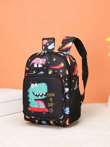 This Brand New Dinosaur Backpack Is Made Of Nylon Material, Casual And Simple, With A Zipper And Adjustable Shoulder Straps. It Is Suitable For Shopping And Travel, And Can Easily Accommodate Daily Essentials. This Backpack Is Versatile, Stylish And Versatile, Suitable For Various Styles And Occasions, With Strong Style Adaptability. - Car Dinosaur Black - View 2