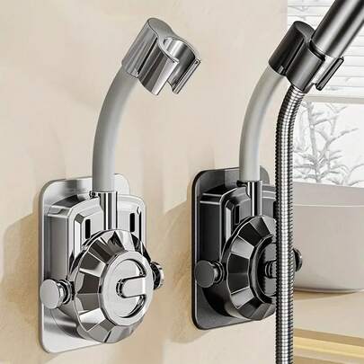 Wall-Mounted Shower Head Holder, Bathroom Handheld Showerhead Bracket, Silver-Gray & Black, No Drilling Required, Easy Installation, New Summer Bathroom Item, Father's Day Gift, For Shower Use Only