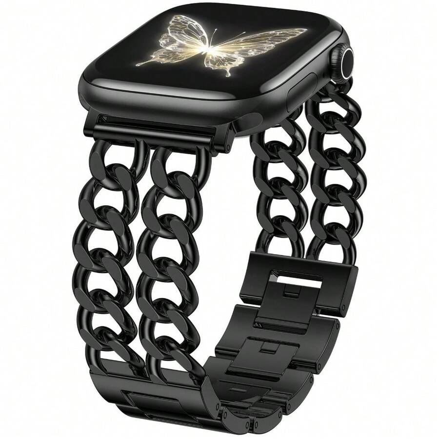 Dây đeo kim loại màu đen có thể điều chỉnh, tương thích với Apple Watch 38mm 40mm 41mm 42mm (S10/11) 44mm 46mm, phù hợp với cổ tay từ 5.11-7.87 inch, tương thích với Apple Watch Series 1/2/3/4/5/6/7/8/9/10/11/SE 3/2/1 - màu đen - Xem 1