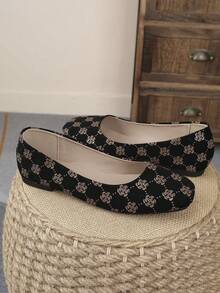 XBYASDF 2026 Nuevos Zapatos Planos de Punta Cuadrada para Mujer, Zapatos de Ballet Slip-On con Patrón Vintage de Rosa Caqui, Zapatos de Oficina Cómodos y Elegantes - Caqui - Ver 7