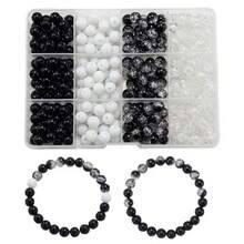 Bộ 12 hạt cườm thủy tinh đen trắng, hạt tròn trong suốt 8mm, có hiệu ứng nứt, dùng để tự làm vòng tay, vòng cổ, dây đeo điện thoại và các phụ kiện thủ công khác. - Nhiều màu - Xem 1