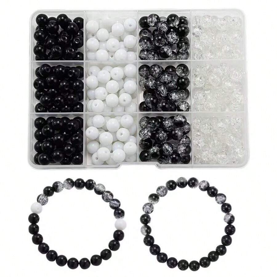 Bộ 12 hạt cườm thủy tinh đen trắng, hạt tròn trong suốt 8mm, có hiệu ứng nứt, dùng để tự làm vòng tay, vòng cổ, dây đeo điện thoại và các phụ kiện thủ công khác. - Nhiều màu - Xem 1