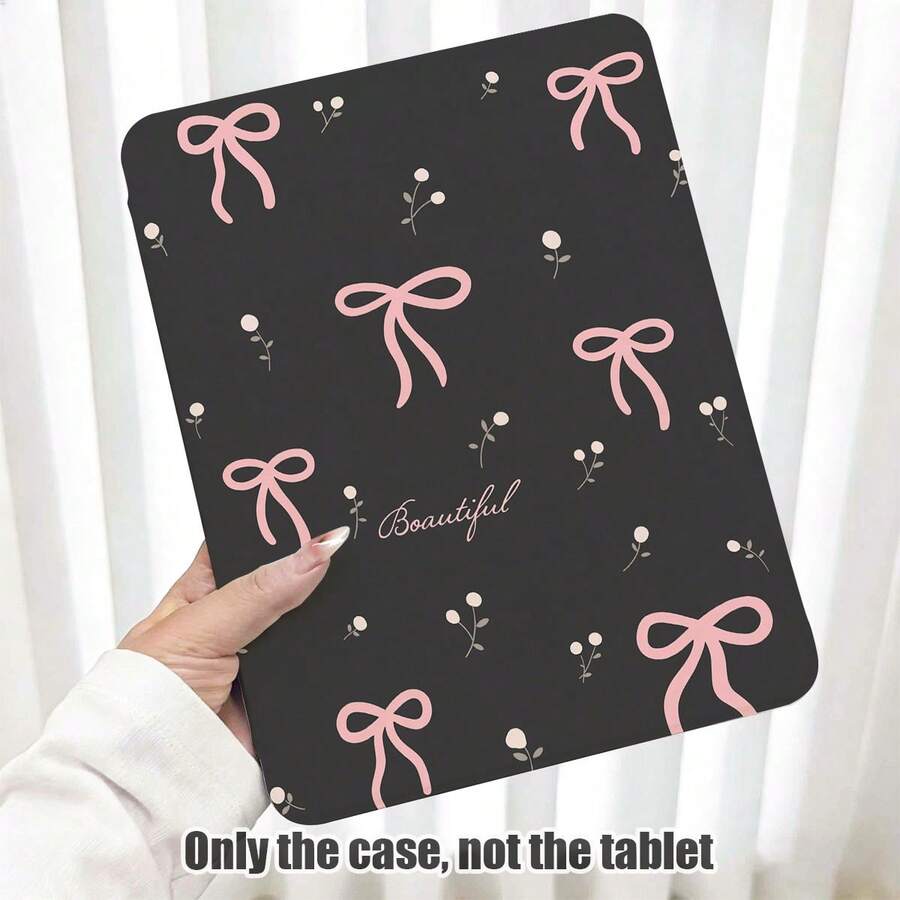 1pc Pink Bow & Floral Pattern PU Leather Flip Cover Desk Protector With 360° Rotating Stand & Pen Slot, Compatible With Samsung A9/A9+/S9/S9FE/A11/A11+/S11/S10 FE/S10 FE+/S10 Lite, A16 2025, Air 11/13, M3 2025, Mini 7 A17, Pro 2024, Air 11/13, M2 2024, Pro 11/13 - Multicolor - View 1