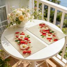 1/2/4/6/8/300pcs Strawberry Theme Placemat Set. Made Of 100% Polyester, Size 12 Inches * 18 Inches/30cm * 45cm. Machine Washable Polyester Placemats, Heat-Resistant, Stain-Resistant, Waterproof, And Easy To Clean. Suitable For Spring Home Decor, Household Essentials, Kitchen Supplies, And Family Gatherings. - Multicolor - View 8
