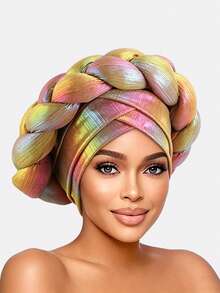 1pc Women's Laser Sponge Braided Turban Hat, African Style Double Cross Cap, Suitable For Daily Use - Multicolor - View 6