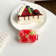 Spring Bright Red Pink Strawberry Leaf Cute Pattern Glossy Surface Earphones Cover Case For AirPods 1 2 3 4 Pro Pro2 Pro3 - Red - View 3