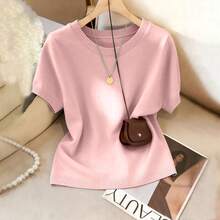 1pc Women's Solid Color Knit Fabric Sweater, Suitable For Daily Wear, Home, Office In Spring And Summer, Pink - Pink - View 2