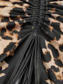 AIJ Conjunto de dos piezas de mujer Amarilo con top camisola sin mangas con espalda descubierta, diseño de hebilla de metal y estampado tropical fruncido, y falda con cordón y abertura alta (estampado de posicionamiento) para verano - Leopardo marrón - Ver 8