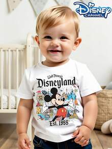Disney's Mickey Mouse And Disneyland Print - Children's Clothing Design, T-Shirts, Everyday Wear, Casual And Cute, Comfortable And Loose, Suitable For Boys And Girls, Ideal For Parties And Play, Washable, Girls' Short-Sleeved Shirts, Gifts, Clothing, Shirts, Patterned T-Shirts, Toddler Boy Clothes, Tops, Kids, Girls Clothing, Mommy And Daughter Matching Outfits. - trắng - Xem 1