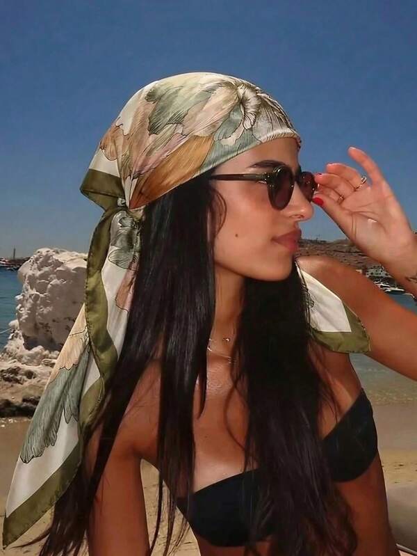 1pc 2026 New Simple Printed 90cm Square Scarf, Versatile Bandana For Women, Waist Tie, Hair Accessory, Fashion Neckerchief