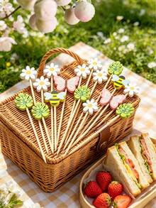 100/20pcs Hawaiian Luau Assorted Picks, Tropical Cocktail Bamboo Toothpicks , Summer Pool Beach Cocktail Picks With Butterfly, Bee, Monstera Leaf, Daisy, For Appetizers Food, Drinks, Luau Hawaii Beach Party - Multicolor - View 7