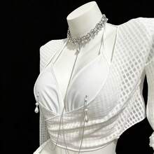 1pc Sexy Metal Heart & Rhinestone Flower Pendant Body Chain, Bikini Body Jewelry, Suitable For Nightclub Party Wear - Silver - View 3