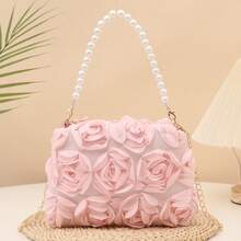 1 pezzo Borsa a tracolla 3D con fiore di rosa, catena di perle, versatile per uso quotidiano, pendolarismo, appuntamenti, abbigliamento da sera - Multicolore - Visualizzare 8