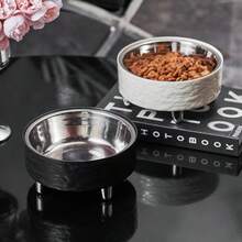 1pc Stable 4-Leg Stainless Steel Pet Bowl With Water Ripple Pattern, Suitable For Cats And Dogs, Non-Staining, Detachable For Easy Cleaning - 300ml - View 6
