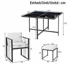 7-Piece Outdoor Dining Table And Chair Set For 6 People, Tempered Glass Table, Suitable For Backyard Meals Or Garden Patio Dining - 黑白 - 查看 2