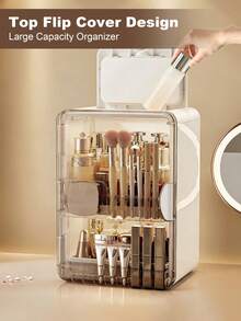 Makeup Organizer With Drawers, Cosmetic Display Case With Brush Holders, Cosmetic Storage For Dresser Vanity And Bathroom Countertop, Easy To Store Lipsticks, Nail Polishes, Perfumes, Eyeshadow Palettes, White - 白色 - 查看 4
