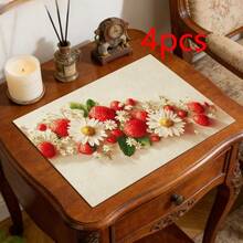 1/2/4/6/8/300pcs Strawberry Theme Placemat Set. Made Of 100% Polyester, Size 12 Inches * 18 Inches/30cm * 45cm. Machine Washable Polyester Placemats, Heat-Resistant, Stain-Resistant, Waterproof, And Easy To Clean. Suitable For Spring Home Decor, Household Essentials, Kitchen Supplies, And Family Gatherings. - Multicolor - View 15