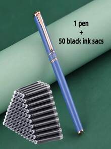1 Pen + 50pcs Refill Cartridges Set, Minimalist Fashionable Metal Pen, Simple & Elegant, Smooth Writing, Suitable As Reward Or Holiday Gift - 51pcs Set - View 12