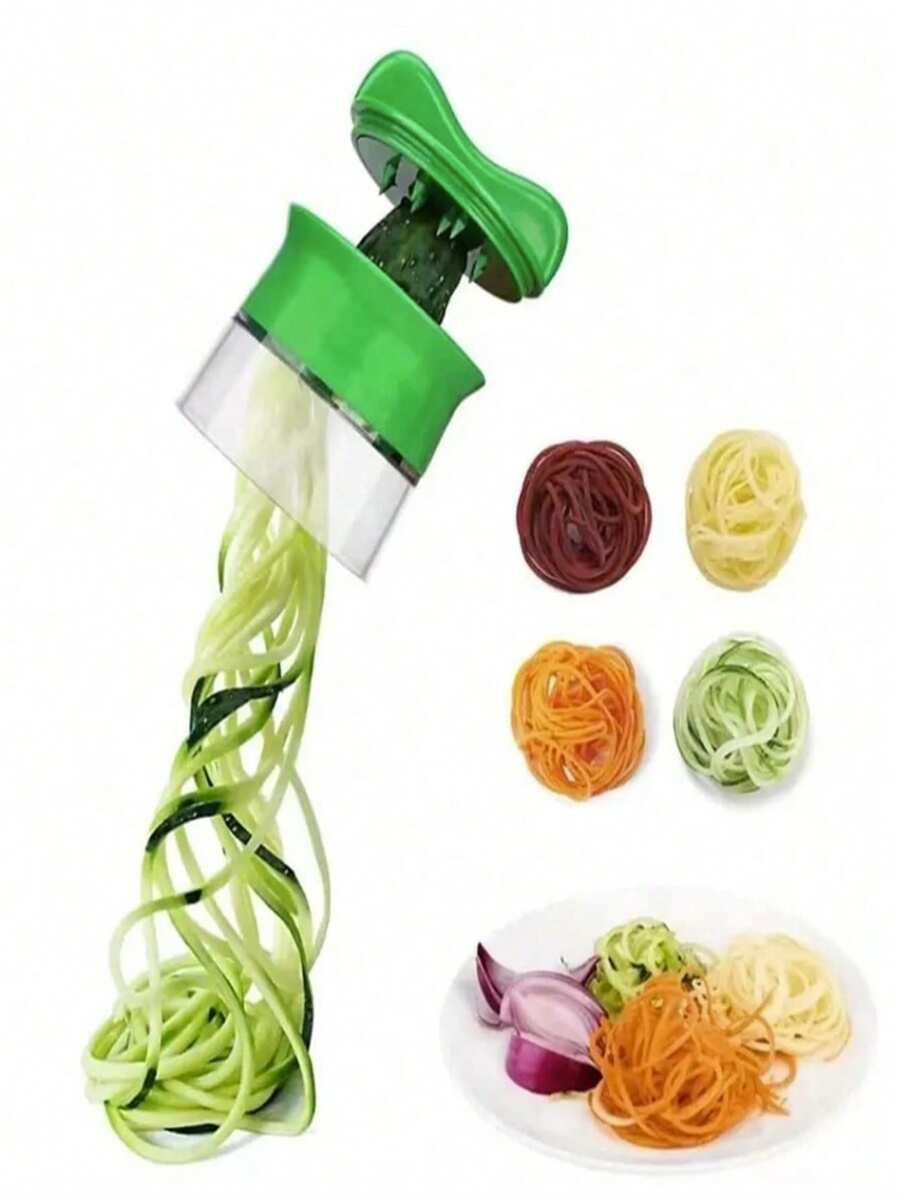 手持式螺旋切菜器 蔬菜切片器 蔬菜螺旋切片器 西葫芦意面面条制作器 意大利面条制作器 厨房小工具 - 綠色 - 查看 1