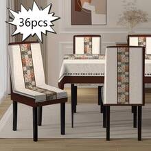 Set Of 1 Piece/2 Pieces/4 Pieces/6 Pieces/8 Pieces/36 Pieces Chair Covers Designed With Retro National Style Geometric Patchwork Vertical Strip Pattern, High Elasticity Fully Wrapped Washable Soft Protective Covers, Adopted 2D Flat Printing Technology, Easy To Install And Clean. Suitable For Indoor Home Decoration, Dining Occasions, Gatherings, Restaurants, Parties And Hotels As Decorative Chair Covers, And They Can Also Be Used As Exquisite Gifts. - Multicolor - View 14