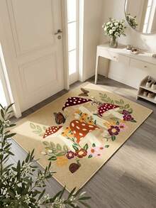 1 pezzo Tappeto/Tappetino da bagno/Zerbino, Stile pastorale di lusso europeo e americano - Motivo colorato di funghi, fiori e farfalle, adatto per ingresso, bagno, cucina, corridoio, comodino, soggiorno, camera da letto, tappeto morbido lavabile in lavatrice, decorazione domestica estetica - P - Visualizzare 4