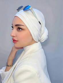 1pc Women's Classic Solid Color Elegant Instant Single-Layer Turban With Flowing Scarf, Fashion Elegant Long Flowing Scarf Hijab, Non-Slip Breathable Soft Modal Knitted Fabric Headscarf, Suitable For Daily Yoga, Sports, Outdoor Wear - Multicolor - View 13