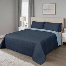 Two-Tone Air Conditioning Duvet And Pillowcase Set, Includes 1 Duvet And 1/2 Pillowcases, Made With A Soft And Comfortable Filling Process, Breathable Design To Keep Cool And Comfortable, Easily Integrates Into Any Bedroom Decor - 深藍亮藍 - 查看 7