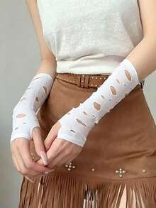 1 đôi găng tay hở ngón kiểu Lolita, phong cách Punk Rock ngọt ngào, màu đen, thích hợp cho nữ hoàng giấc mơ, cô gái mặt trăng, tiểu văn hóa Y2K, chống tia UV. - Nhiều màu - Xem 8