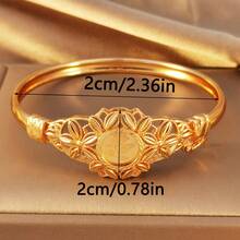 1件镀金叶子和立方氧化锆开口手镯，复古镂空手镯，适合女性参加派对和日常佩戴 - 金黃色 - 查看 5