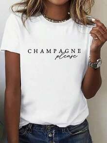1 Piece Casual Fashion Set For Men And Women. Women's Casual T-Shirt With A Round Neck And Short Sleeves Featuring A Print. Versatile, Easy To Match, Suitable For Everyday Wear, Urban Style, Vacation Wear, And Weekend Wear. - 白色 2 - 查看 7