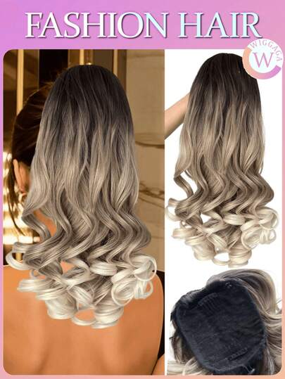WIGGAGA 18"/24" Brown/Black/Brown Highlight/Gold Highlight/Brown Ombre/Gray Ombre Ponytail Hair Extensions, Realistic Ponytail, Multi-Functional Hair Accessory, Quick & Natural Hairstyle Creation, Fashionable Wig, Designed For Beauty Lovers