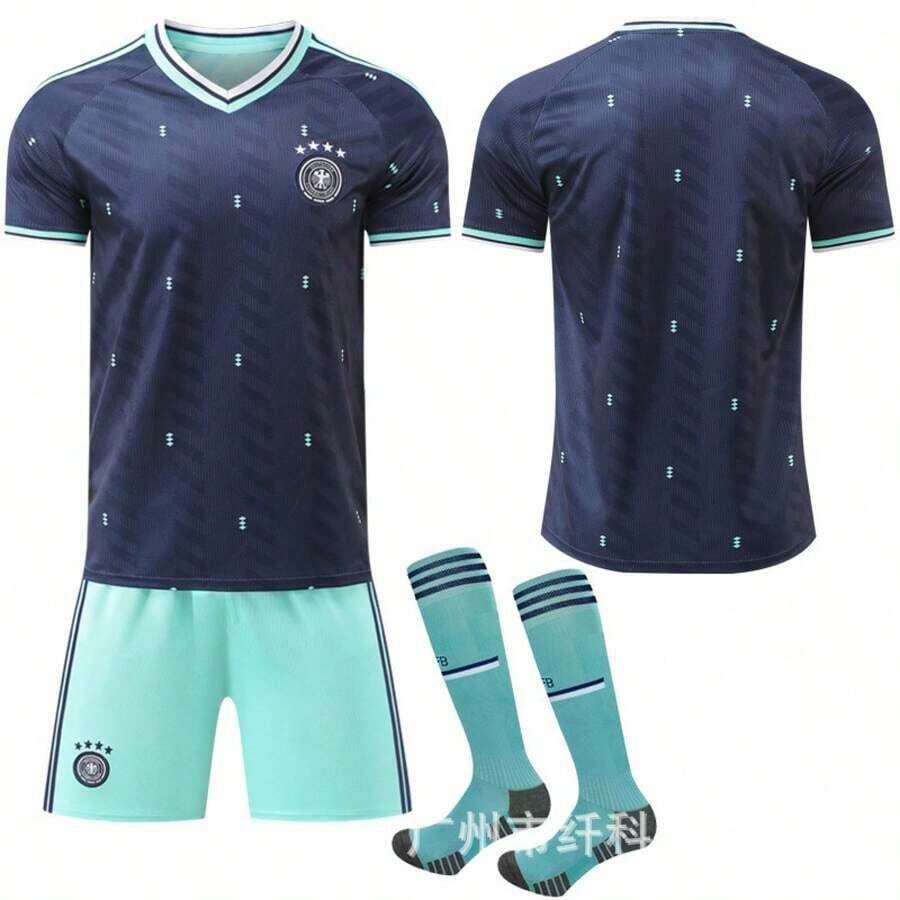German Football Jersey Set Of 2, Adult And Youth Sportswear, Sportswear, Men's Summer Clothing, T-Shirt Set, Suitable For Football, Badminton, Basketball, Cycling, Blue, Sportswear. - Vớ không có thông tin về kích cỡ - Xem 1