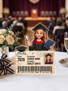 1pc Personalized Graduation 2026 Acrylic Block, Custom Photo & Text Graduation Boarding Pass Keepsake,Graduation Photo Ornament, Unique Class Of 2026 Graduation Gift For Her Him, For High School College Graduates, Graduation Party Table Centerpiece, Custom Grad Travel Memory Photo Display - Black - View 5
