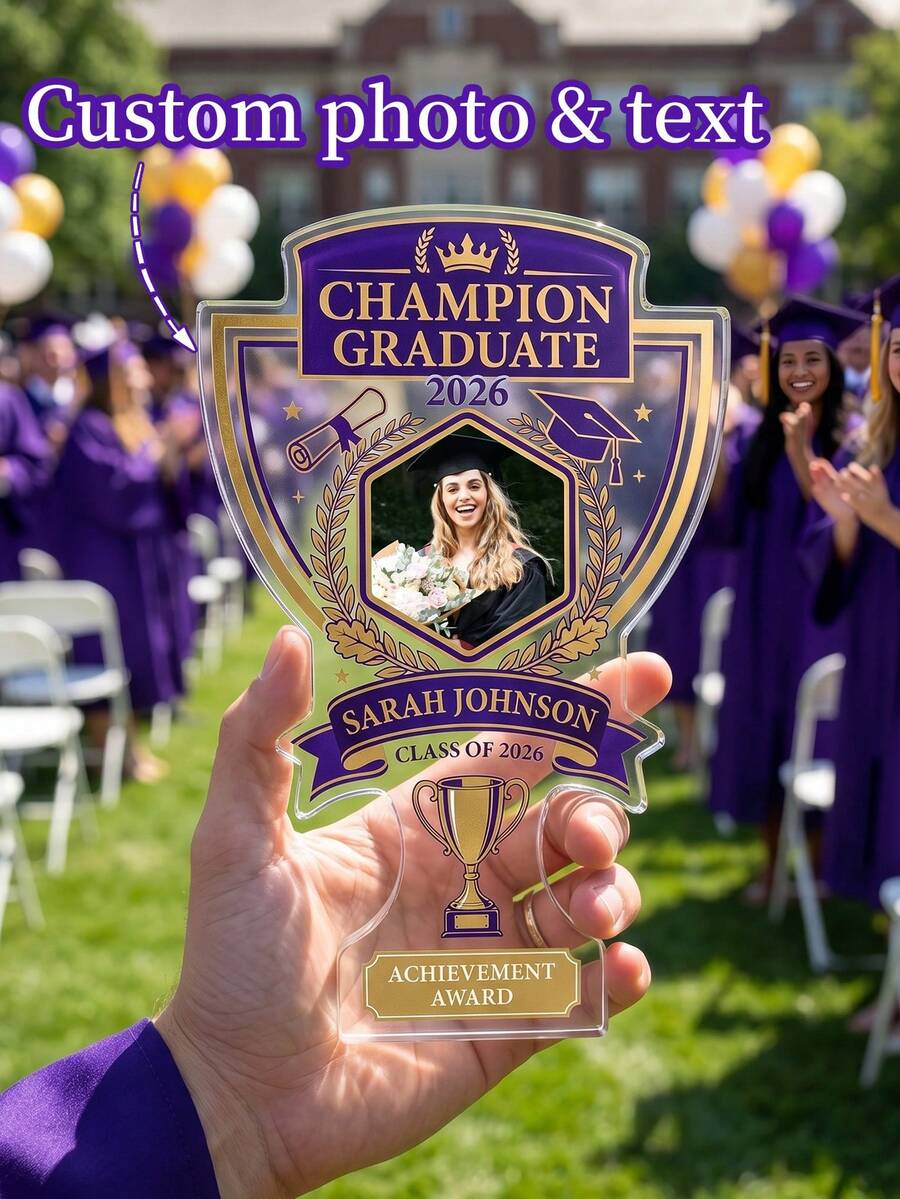 1pc Personalized Graduation 2026 Acrylic Block, Custom Photo & Text Graduation Boarding Pass Keepsake,Graduation Photo Ornament, Unique Class Of 2026 Graduation Gift For Her Him, For High School College Graduates, Graduation Party Table Centerpiece, Custom Grad Travel Memory Photo Display - Black - View 1