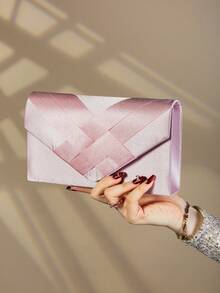 Tas Clutch Malam Bergaya dengan Hiasan Satin, Tas Bahu Model Amplop - Berwarna merah muda - View 3