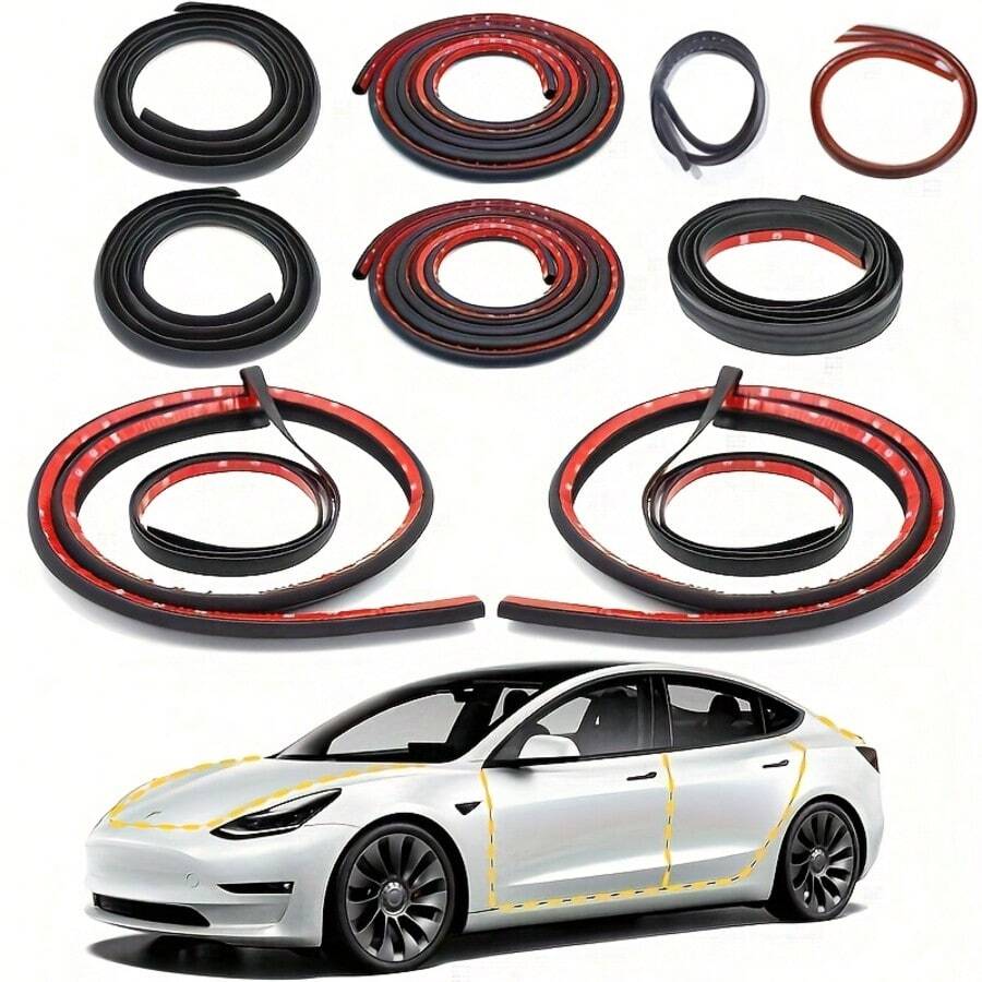 适用于Model 3 Y的6片/9片装车门密封条,降低风噪,适用于车门、后备箱和A/B柱密封,防水解决方案,精准汽车匹配,无缝安装,持久保护,车门密封条减震垫片,易于安装的自粘防风条,经久耐用且防水。 - 模型 - 查看 1