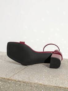 Square Toe Thick High Heel Sandals, Fashionable Versatile Women's High Heel Sandals, Available In Black And Red, Summer Shoes - Burgundy - View 8