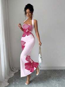 Vestido midi estampado de verano 2025 para mujer, con cuello halter y cintura ajustada. - Púrpura malva - Ver 9