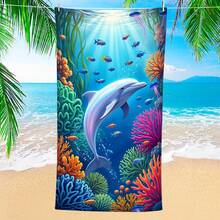 1 chiếc khăn tắm biển hình cá heo và san hô dưới nước, chất liệu microfiber siêu mềm, cỡ lớn, thấm hút cực tốt, thích hợp cho du lịch, hồ bơi, lặn biển, lướt sóng, yoga, cắm trại, nhiều kích cỡ khác nhau, phụ kiện bãi biển. - cá heo - Xem 1