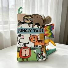 柔软卡通布书玩具，男女通用，内置发声纸片，3D毛绒尾巴，经久耐用的互动布书玩具，适合作为新生儿礼物 - 彩色 - 查看 14