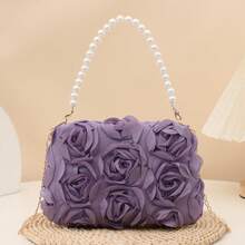 1 pezzo Borsa a tracolla 3D con fiore di rosa, catena di perle, versatile per uso quotidiano, pendolarismo, appuntamenti, abbigliamento da sera - Multicolore - Visualizzare 10