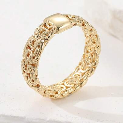 Anneau à maillons épais et robuste, design de bracelet à maillons cubains, couleur or, bijou de style motard convenant aux femmes et aux hommes