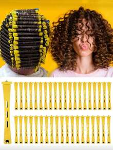 40pcs Curling Iron Set To Easily Create Natural Wavy Curls-Perfect For Personal Hair Care, A Must-Have For Salons, Beauty Trips, Back-To-School Seasons And Vacation Trips.Suitable For Long, Medium And Short Hair - Yellow - View 1