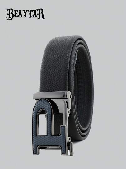 beaytar 1pc Minimalist Letter P Buckle Belt, Multi-Color Options, Exquisite Embossed Leather Men's Waist Belt