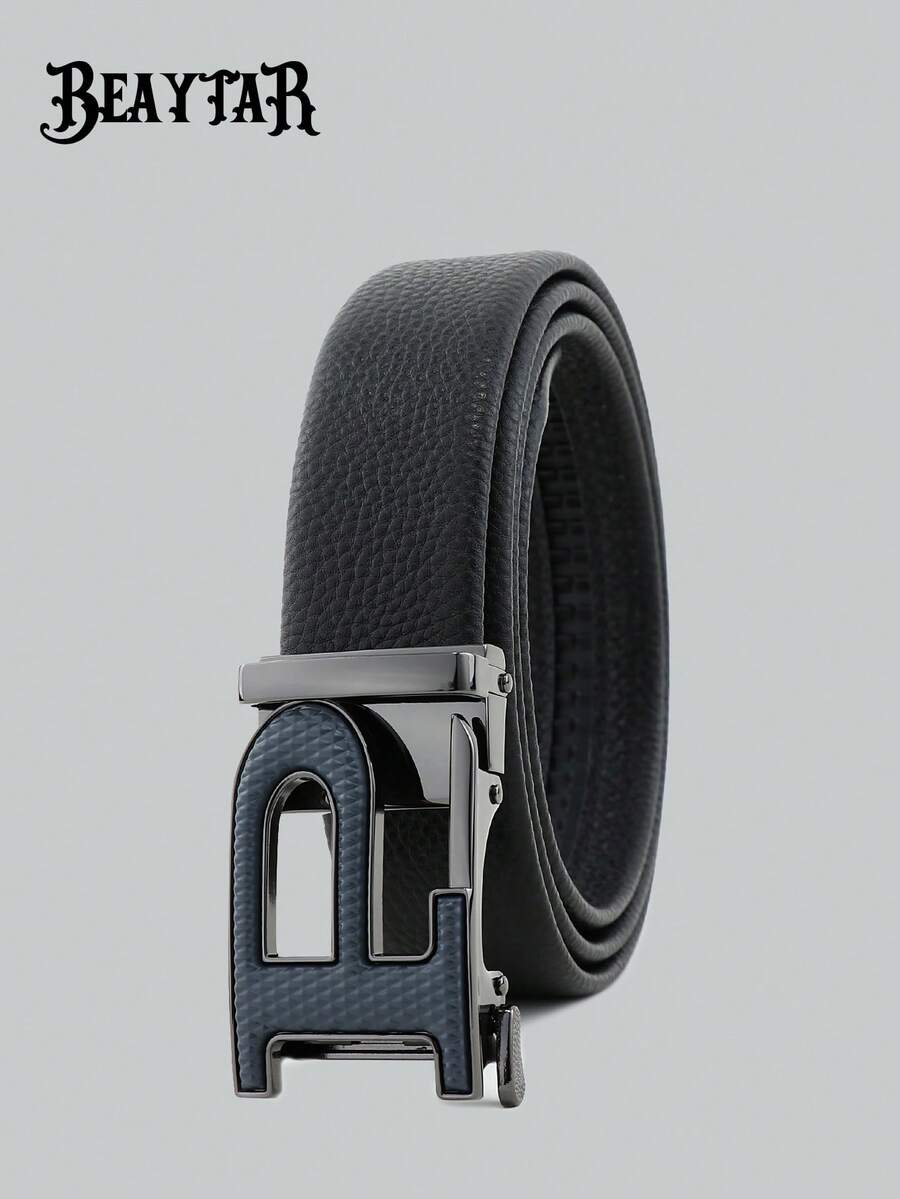beaytar 1pc Minimalist Letter P Buckle Belt, Multi-Color Options, Exquisite Embossed Leather Men's Waist Belt - Multicolor - View 1