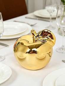 1pc Apple Shaped Ceramic Coated In Gold Decoration Home Ornaments For Living Room, Study, Wine Cabinet Decoration - Gold - View 1