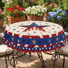 1 Rectangle/Oval/Round American Flag Star Print Tablecloth, Patriotic Red White Blue Style Polyester Fabric Table Cover, Waterproof Stain Resistant Oil Proof Wrinkle Resistant Washable Reusable Table Cloth Table Linen Table Overlay For Home Decor, Kitchen Wedding, Wedding Table, Room Centerpiece, Retro Decor - A - View 3
