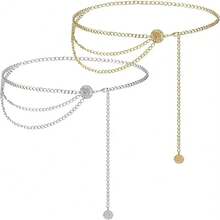 1pc Metal Coin Waist Chain, Suitable For Pairing With Pants - Gold - View 3